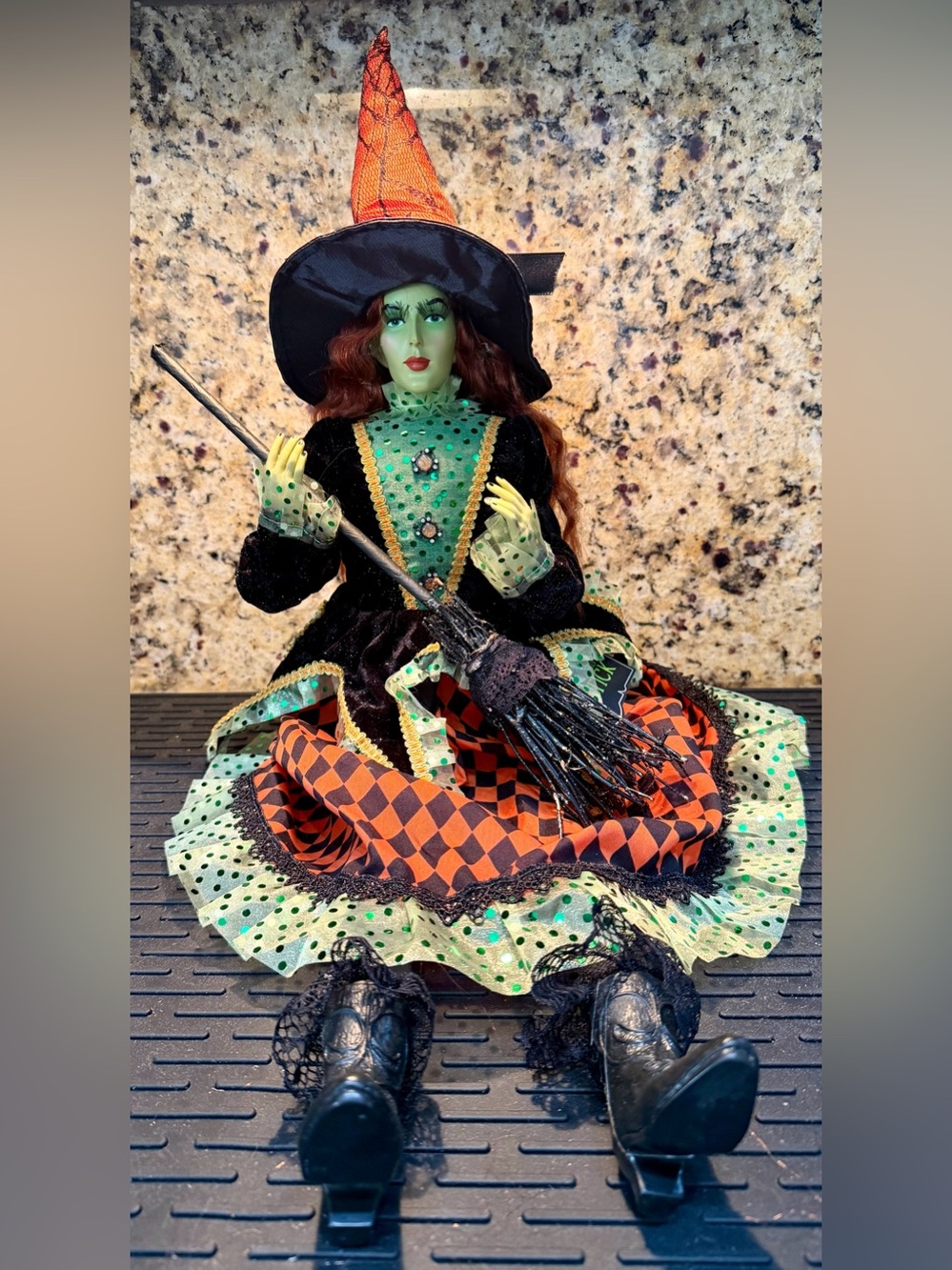 NWT Broomstick Blvd Whimsey Wendy Sitting Witch Figure Orange Checkered Skirt